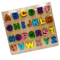 Puzzle lemn multicolor litere mari, model Invata Alfabetul, dimensiuni: 24 cm x 22 cm