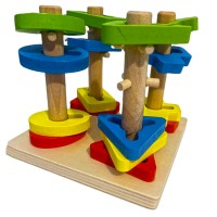 Joc montessori de lemn sortator forme si culori cu 4 coloane