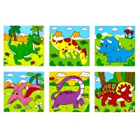 Puzzle 9 cuburi din lemn cu 6 desene dinozauri