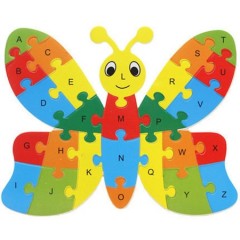 Puzzle lemn multicolor "Invata Alfabetul" 24 x 22 cm forma fluturas