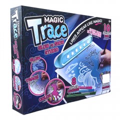 Set desen fosforescent "Magic Trace" multicolor cu 8 carioci si 10 foi magice