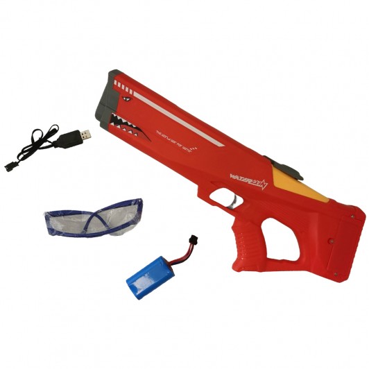 Pistol cu apa rosu cu incarcare USB, 550 ml rezervor apa, 12 m distanta tragere