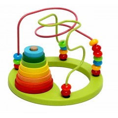 Labirint 3D bile colorate din lemn si turn piramida multicolor