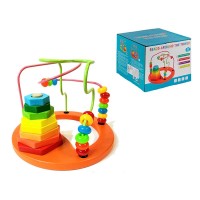 Labirint 3D bile colorate din lemn si turn piramida multicolor