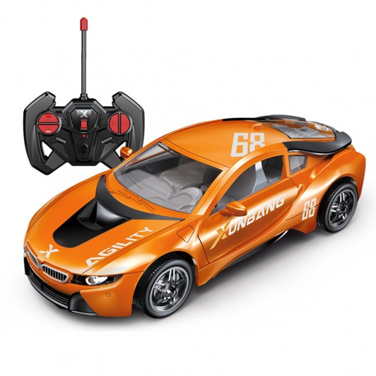 Masinuta sport cu radiocomanda, lumini, sunete 20 cm incarcare USB maro Masinuta sport cu radiocomanda, lumini, sunete 20 cm incarcare USB maro