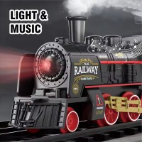 Trenulet electric retro cu sunete, abur, lumini, macaz, 5 vagoane si 4m sina