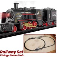 Trenulet electric retro cu sunete, abur, lumini, macaz, 5 vagoane si 4m sina