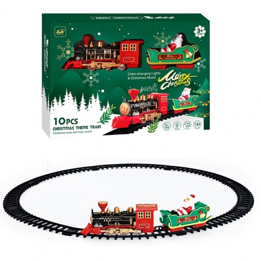 Trenulet electric cu vagonul lui Mos Craciun, lumini si muzica de Craciun!