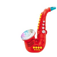 Saxofon de jucarie rosu cu baloane, muzica si lumini Saxofon de jucarie rosu cu baloane, muzica si lumini