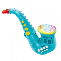 Saxofon de jucarie turcoaz cu baloane, muzica si lumini Saxofon de jucarie turcoaz cu baloane, muzica si lumini