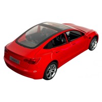 Masinuta metalica 20 cm, 1:24 Tesla Model 3, rosie, deschidere usi, lumini si sunet