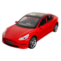 Masinuta metalica 20 cm, 1:24 Tesla Model 3, rosie, deschidere usi, lumini si sunet