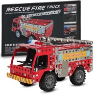 Set construcție Metalic 292 piese Camion Pompieri , unelte incluse – jucărie educativă STEM +8 ani