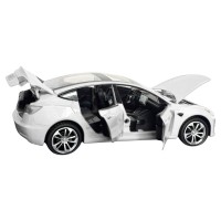 Masinuta metalica 20 cm 1:24 Tesla Model 3, alba, deschidere usi, capota, portbagaj, lumini si sunet