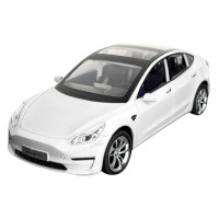 Masinuta metalica 20 cm 1:24 Tesla Model 3, alba, deschidere usi, capota, portbagaj, lumini si sunet