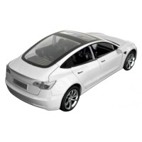Masinuta metalica 20 cm 1:24 Tesla Model 3, alba, deschidere usi, capota, portbagaj, lumini si sunet
