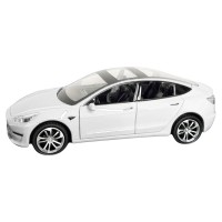 Masinuta metalica 20 cm 1:24 Tesla Model 3, alba, deschidere usi, capota, portbagaj, lumini si sunet