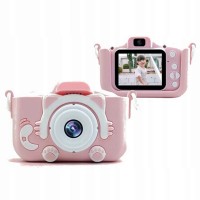 Aparat Foto Digital pentru Copii, Model Pisică, Foto/Video HD, Ecran 2”, Silicon Antisoc, Roz