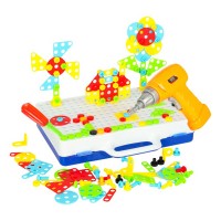Joc educativ – Set constructie cu bormasina electrica, 247 piese puzzle cu suruburi, 3D DIY, +3 ani