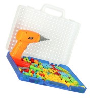 Joc educativ – Set constructie cu bormasina electrica, 247 piese puzzle cu suruburi, 3D DIY, +3 ani