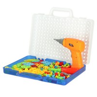 Joc educativ – Set constructie cu bormasina electrica, 247 piese puzzle cu suruburi, 3D DIY, +3 ani