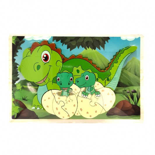 Puzzle incastru din lemn cu dinozauri – jucărie educativă pentru copii