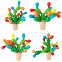 Joc Creativ Cactus din Lemn, Piese Colorate pentru Constructie si Echilibru, Copii 3+ Ani Joc Creativ Cactus din Lemn, Piese Colorate pentru Constructie si Echilibru, Copii 3+ Ani