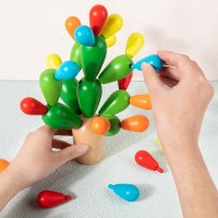 Joc Creativ Cactus din Lemn, Piese Colorate pentru Constructie si Echilibru, Copii 3+ Ani Joc Creativ Cactus din Lemn, Piese Colorate pentru Constructie si Echilibru, Copii 3+ Ani