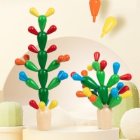 Joc Creativ Cactus din Lemn, Piese Colorate pentru Constructie si Echilibru, Copii 3+ Ani Joc Creativ Cactus din Lemn, Piese Colorate pentru Constructie si Echilibru, Copii 3+ Ani