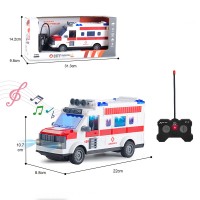 Ambulanță de jucărie cu telecomandă, lumini, sunete și uși mobile, 22 cm