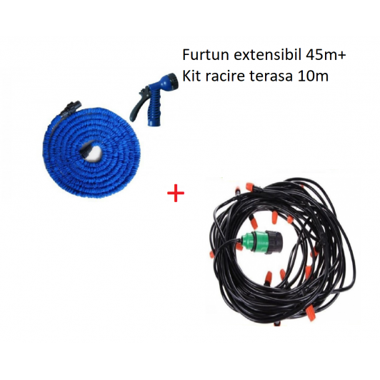 Furtun de gradina extensibil 45 m si Kit racire terasa 10 m