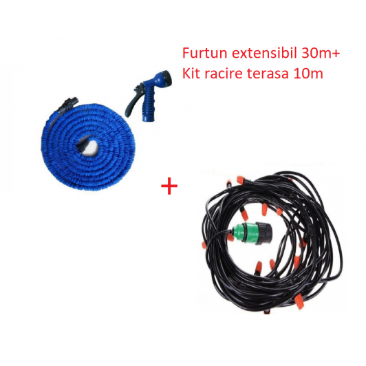 Furtun extensibil pentru gradina 30 m +  Kit racire terasa 10 m