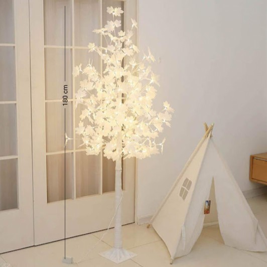Copac decorativ, Alb, iluminat 180 LED, 180 cm, lumina calda