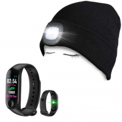 Caciula cu difuzoare si lanterna + Bratara Bluetooth M3 Fitness