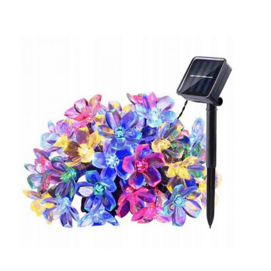 Ghirlanda luminoasa solara cu 50 LED-uri, model floricele 6.9M