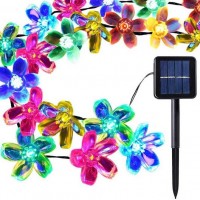 Ghirlanda luminoasa solara cu 50 LED-uri, model floricele 6.9M