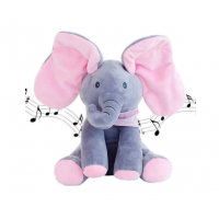 Elefant interactiv Peek a Boo, canta, vorbeste se misca si isi acopera capul cu urechile, 30 cm