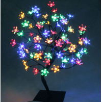 Copac decorativ cu flori de cires, 28 LED, Multicolor, Alb cald, Alb rece