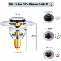 Filtru dop 32-36 mm pentru chiuvetă sau vană