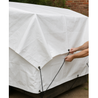 Prelata alba cauciucata  2 m x 5 m, impermeabila, cu inele, densitate 500 g/mp