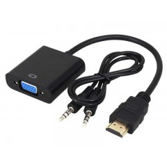 Cablu adaptor convertor HDMI tata la VGA mama, 1080p, cu output Audio Jack 3.5mm, negru