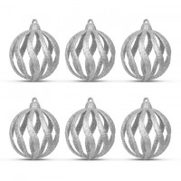Set decor brad - globuri argintii strălucitoare - 7 cm - 6 buc/pachet -