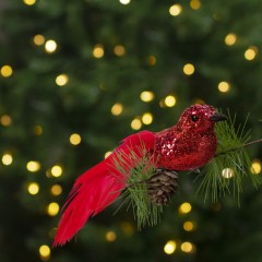 Ornament de Crăciun - pasăre cu sclipici - cu clemă -2culori - 2 buc/pachet - 58643