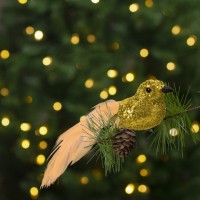 Ornament de Crăciun - pasăre cu sclipici - cu clemă -2culori - 2 buc/pachet