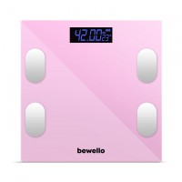 Cantar inteligent - 180 kg - baterie - sticla - roz