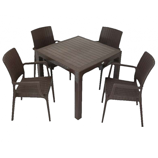 Set mobilier gradina/terasa, masa ratan 90 x 90 cm + 4 scaune ratan, culoarea Bitter/Cappucino