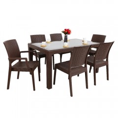 Set mobilier gradina - terasa, masa cu geam 90x150cm cu 6 scaune, plastic tip ratan, Bitter, Elite