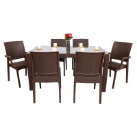 Set mobilier gradina - terasa, masa cu geam 90x150cm cu 6 scaune, plastic tip ratan, Bitter, Elite