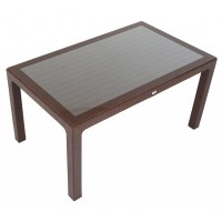 Set mobilier gradina - terasa, masa cu geam 90x150cm cu 6 scaune, plastic tip ratan, Bitter, Elite