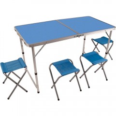 Set camping pliabil cu masa si 4 scaune din aluminiu usor, albastru,  ALU4TAB